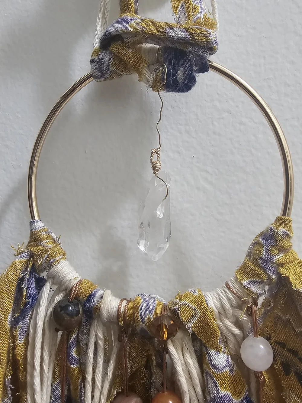Boho Yellow Floral Fabric Tassel Hanging Wall Decor